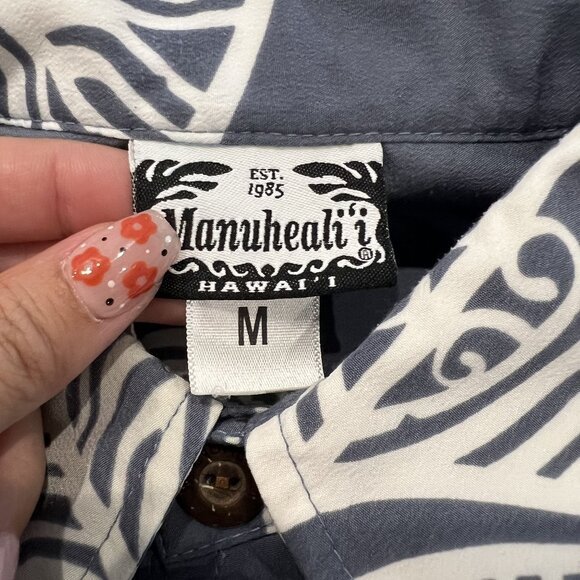 Manuhealii Hawaii Mens Medium Ornament Print Blue Gray Pullover Short Sleeve - Picture 3 of 6